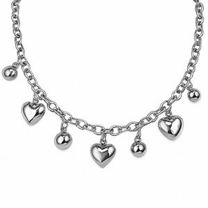 ⚜️❤️‍🔥 Silver Heart and Ball Charm Necklace